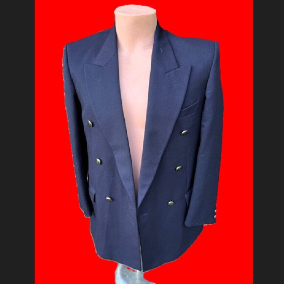 PIERRE CARDIN Men's 38 Navy Double 100% Wool Breasted Classic Blazer Preowned